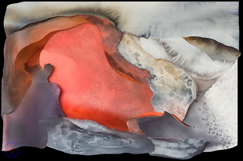 Mount Etna - Upwelling Magma - Sculptural Watercolour by Prue Bishop